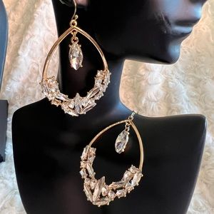 Gold Tone with Rhinestones Hoop Earrings